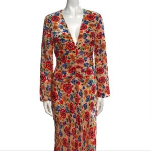 RIXO Floral Long Sleeve Dress - Red, Blue, Green